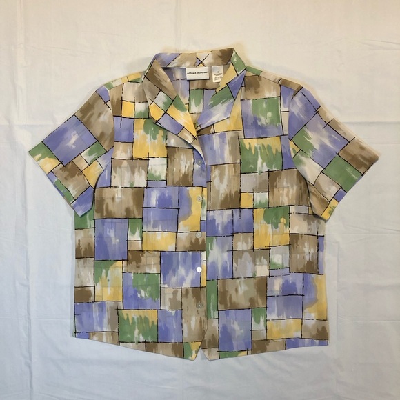 Alfred Dunner Women’s Short Sleeve Collared Button-Up Multicolor Blouse size 12 - Picture 1 of 8